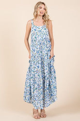 Mittoshop Flower Print Tiered Sleeveless Empire Maxi Dress OutfitFlow